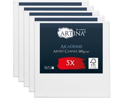 Artina Akademie – Set van 5 Schilderdoeken Canvas 20x20 cm – Spieraam van FSC® Hout – Wit Canvas 100% Katoen – 280 g/m133
