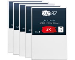 Artina Akademie – Set van 5 Schilderdoeken Canvas 20x30 cm – Spieraam van FSC® Hout – Wit Canvas 100% Katoen – 280 g/m134