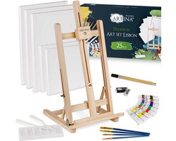 Artina premium tekenset 25-delig - inclusief tafelezel, 5x schildersdoek, acrylverf set, penselen en veel accessoires â€“ schilderij set Lissabon