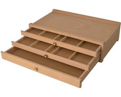 Artina Schilderkoffer met 3 laden 41x26x11 cm (leeg) - Tafelezel en Opbergkoffer - Schildersezel en Kist gemaakt van beukenhout - ideaal voor het opbergen van schilderbenodigdheden - Troyes