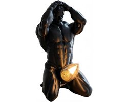 Artistieke tafellamp in de vorm van een gespierd mannenfiguur – Modern decoratief kunstobject van hars voor bureau of tafel – Uniek beeldje als sfeerverlichting voor slaapkamer of woonkamer (A)