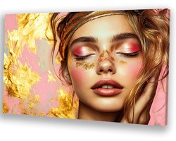 Artistieke vrouw met goudaccenten - Goud wanddecoratie - Wandkunst vrouw - Surrealistisch - Klassieke schilderijen - Muur kunst - Canvas 70x50 cm