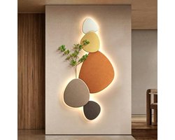 Artistieke Wanddecoratie - Verlicht Kunstwerk - Woonkamer Verfraaien - Spiegel Kristal Porselein - 70x140cm - Oranje