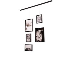 Artiteq – Fotolijst Set 5-delig – Zwart – Flexibele Fotomuur – Fotocollage –Met Schilderijrail, Haken en Draden – 13x18 & 20x30 cm Lijsten – Strakke Wanddecoratie