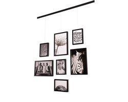 Artiteq – Fotolijst Set 7-delig – Zwart – 13x18 & 20x30 cm lijsten – Complete Fotocollage Set met Schilderijrail – Voor een Moderne Fotomuur