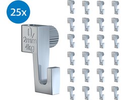 Artiteq Mini Haak - Set van 25 stuks - Verstelbare Aluminium Haken 4 kg - Voor 2 mm Perlon Draad - Schilderij Ophangsysteem