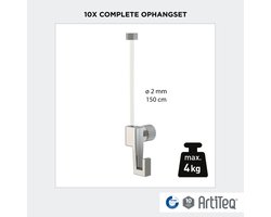 Artiteq Ophangset - 10x Perlon Ophangdraad 150 cm - Haken - 4 kg - Voor Schilderijrail