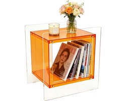 ArtiZo Vierkante acryl bijzettafel - salontafel - nachtkastje - oranje/transparant - 46 x 39.5 x 55 cm (lxbxh) - draagkracht tot 20 kg