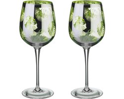 Artland design set van 2 glazen wijnglazen met tropische bladeren 9 cm