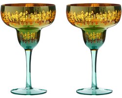 Artland set van 2 Fiesta Margarita glazen - geel blauw - 19 cm