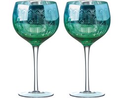 Artland set van 2 gin glazen uit de Peacock pauw collectie - blauw groen 70 CL