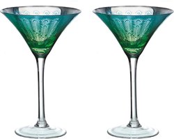 Artland set van 2 margarita glazen uit de serie Peacock pauw blauw groen 25 cm 12,5 cm
