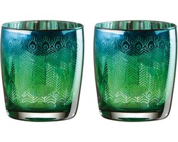 Artland set van 2 tumbler glazen uit de Peacock pauw collectie 45 cm 8,5 cm