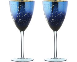 Artland Set van glazen Galaxy wijnglazen gegalvanisseed glas - mondgeblazen - blauw met sterren 35 CL
