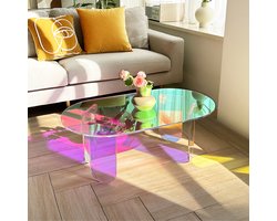 Artloge Acryl Salontafel - 95 cm Ovaal Iriserende Bijzettafel - Acryl Tafel voor Woonkamer, Kantoor, Slaapkamer - Inclusief PVC Tafelzeil