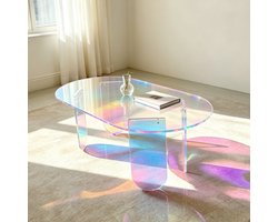 Artloge Acryl Salontafel - Iriserende Bijzettafel - Ovaal - Acryl Tafel voor Woonkamer, Kantoor, Slaapkamer - 95 x 50 x 36 cm
