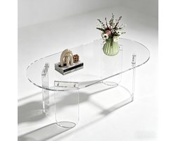 Artloge Acryl Salontafel - Transparante Bijzettafel - Ovaal - Acryl Tafel voor Woonkamer, Kantoor, Slaapkamer - 95 x 50 x 35 cm