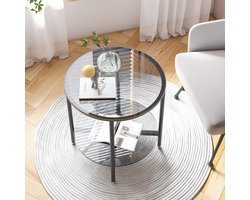 Artloge Bijzettafel rond - salontafel - glazen tafel met metalen frame - 50x50cm - 2-laags gehard glas - bijzettafeltje - sofatafel - voor woonkamer slaapkamer kantoor - grijs getint