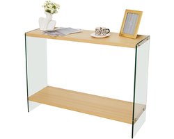 Artloge Consoletafel - 2 Planken - Houtlook - Console Tafel met Gehard Glas - 83x30x76cm - Haltafel voor Hal, Woonkamer, Entree