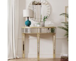 Artloge Consoletafel - Halfmaan Wandtafel - Haltafel - 90x80.5cm - Spiegelend - Zilver/Goud
