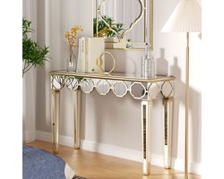 Artloge Consoletafel - Sidetable - Spiegel Wandtafel met Gouden Rand - Zilver - 120 x 35 x 76 cm - Console Tafel voor Hal, Woonkamer, Entree