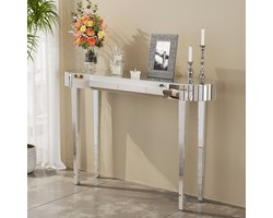 Artloge Consoletafel - Wandtafel - Zilver - 120L x 32B x 80H cm - Spiegel Consoletafel - Sidetable - Haltafel - Moderne Bijzettafel - Art Deco Meubel - Decoratieve Spiegel Rand