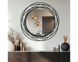Artloge Industriële Wandspiegel – 80 cm Groot – Zwart Metalen Frame – Ronde Spiegel voor Boven Wastafel, Slaapkamer, Woonkamer