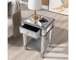 Artloge Nachtkastje met Lade - Zilveren Glazen Front - Open Onderplank - 45x38x64 cm