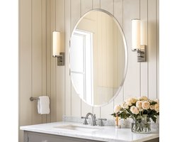 Artloge Ovale Wandspiegel - Frameloos Ontwerp - Geëtst Glas met Facetrand - Voor Badkamer, Slaapkamer, Woonkamer, Eetkamer en Hal - 60x80 cm