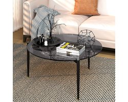 Artloge Salontafel - Bijzettafel Rond - Koffietafel - 80 x 40 cm - Getint Grijs Gehard Glas met Zwart Metalen Frame - Woonkamer, Slaapkamer, kantoor