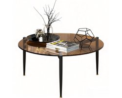 Artloge Salontafel Rond - 80 x 40 cm - Getint Bruin Gehard Glas - Zwart Metalen Frame