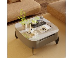 Artloge Salontafel vierkant - Wit Sintered Stone - Grote koffietafel met 2 lades - Luxe en modern design - Stevig ijzeren frame - Woonkamer / Appartement - 80x80cm