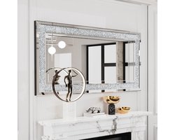 Artloge Wandspiegel Woonkamer Diamant – Grote Spiegel Woonkamer – Luxe Wandspiegel met Verpletterde Diamanten – 120 x 60 cm – Rechthoekige Zilveren Muurspiegel voor Woonkamer, Slaapkamer, Hal
