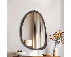 Artloge Wandspiegel Woonkamer - onregelmatige spiegel - wandspiegel met walnoothouten zwart frame - 50 x 70 cm - Landelijke decoratieve spiegel voor woonkamer, eetkamer, badkamer, slaapkamer, Hal