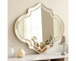 Artloge Wandspiegel Woonkamer - zilveren wanddecoratiespiegel - gouden rand - onregelmatige spiegel - 88 x 80 cm - Landelijke decoratieve spiegel voor woonkamer, eetkamer, badkamer, slaapkamer, gang