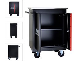 Artman Gereedschapskast met Deuren – Zwart/Rood – Met Slot en Zwenkwielen – Robuuste Werkplaatsopslag