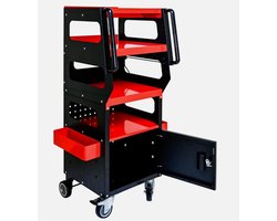 Artman Professionele Gereedschapswagen met 4 Lagen en Opbergkast – Rood/Zwart – Met Wielen en Handgrepen