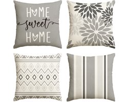 Artoid Fashion Grijze Dahlia's Geometrische Lente Kussenhoezen Set van 4, 45 x 45 cm Decoratieve Kussensloop Kussenhoes Bank Woonkamer Buiten Decoratie