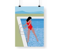 Artprint Koudwatervrees - Zwemmer illustratie op A3 formaat - Zomerse zwembad poster