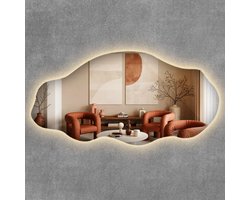 ArtPrintCave LED Spiegel - Asymmetrische Decoratieve LED Spiegel - 50x100 cm - Woonkamerspiegel - Inloopkastspiegel - Hal - Kaptafel spiegel - Warm licht 3000K - Industriële LED Spiegel - Artistieke LED Spiegel voor Woonkamer