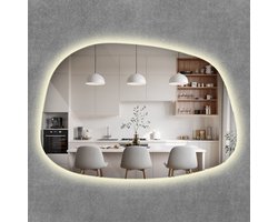 ArtPrintCave LED Spiegel - Designerspiegel Organische Vorm LED - 49x34 cm - Woonkamerspiegel - Inloopkastspiegel - Hal - Kaptafel spiegel - Neutraal licht 4000K - Industriële LED Spiegel - Boho Onregelmatige LED Spiegel