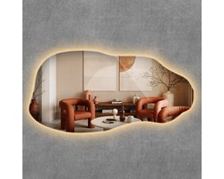 ArtPrintCave LED Spiegel - Grote Organische LED Spiegel - 50x100 cm - Woonkamerspiegel - Inloopkastspiegel - Hal - Kaptafel spiegel - Warm licht 3000K - Scandinavische LED Spiegel - Spiegel met Uniek LED Ontwerp