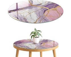 ArtPrintCave Paarse marmer Glazen Tafelblad fi60 cm - Tafelblad Rond - Paars Eettafel Met Glasplaat - Abstractie Glazen Eettafel
