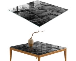 ArtPrintCave Stenen constructie Glazen Tafelblad 60x60 cm - Tafelblad Rechthoek - Grijs Eettafel Met Glasplaat - Texturen Keukentafel