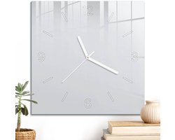 ArtPrintCave Wit Glazen Klok - 30x30 cm - Wandklok Vierkant - Zuiver Wit Wandklok Keuken - Abstractie Unieke Klok - Witte Klokwijzers