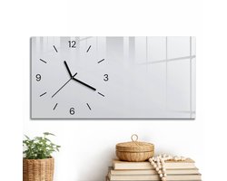 ArtPrintCave Wit Glazen Klok - 60x30 cm - Rechthoekige Wandklok - Zuiver Wit Stille Wandklok - Abstractie Wandklok Keuken - Zwarte Klokwijzers