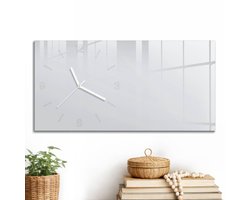 ArtPrintCave Wit Glazen Klok - 60x30 cm - Rechthoekige Wandklok - Zuiver Wit Unieke Klok - Abstractie Stille Wandklok - Witte Klokwijzers