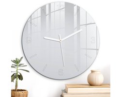 ArtPrintCave Wit Glazen Klok - Wandklok 30 cm - Muurklok Rond - Zuiver Wit Stille Wandklok - Abstractie Wandklok Keuken - Witte Klokwijzers