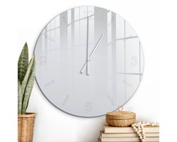 ArtPrintCave Wit Glazen Klok - Wandklok 60 cm - Muurklok Rond - Zuiver Wit Wandklok Keuken - Abstractie Unieke Klok - Witte Klokwijzers