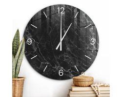 ArtPrintCave Zwart Glazen Klok - Wandklok 60 cm - Muurklok Rond - Zwart Marmer Stille Wandklok - Achtergronden En Patronen Wandklok Keuken - Witte Klokwijzers